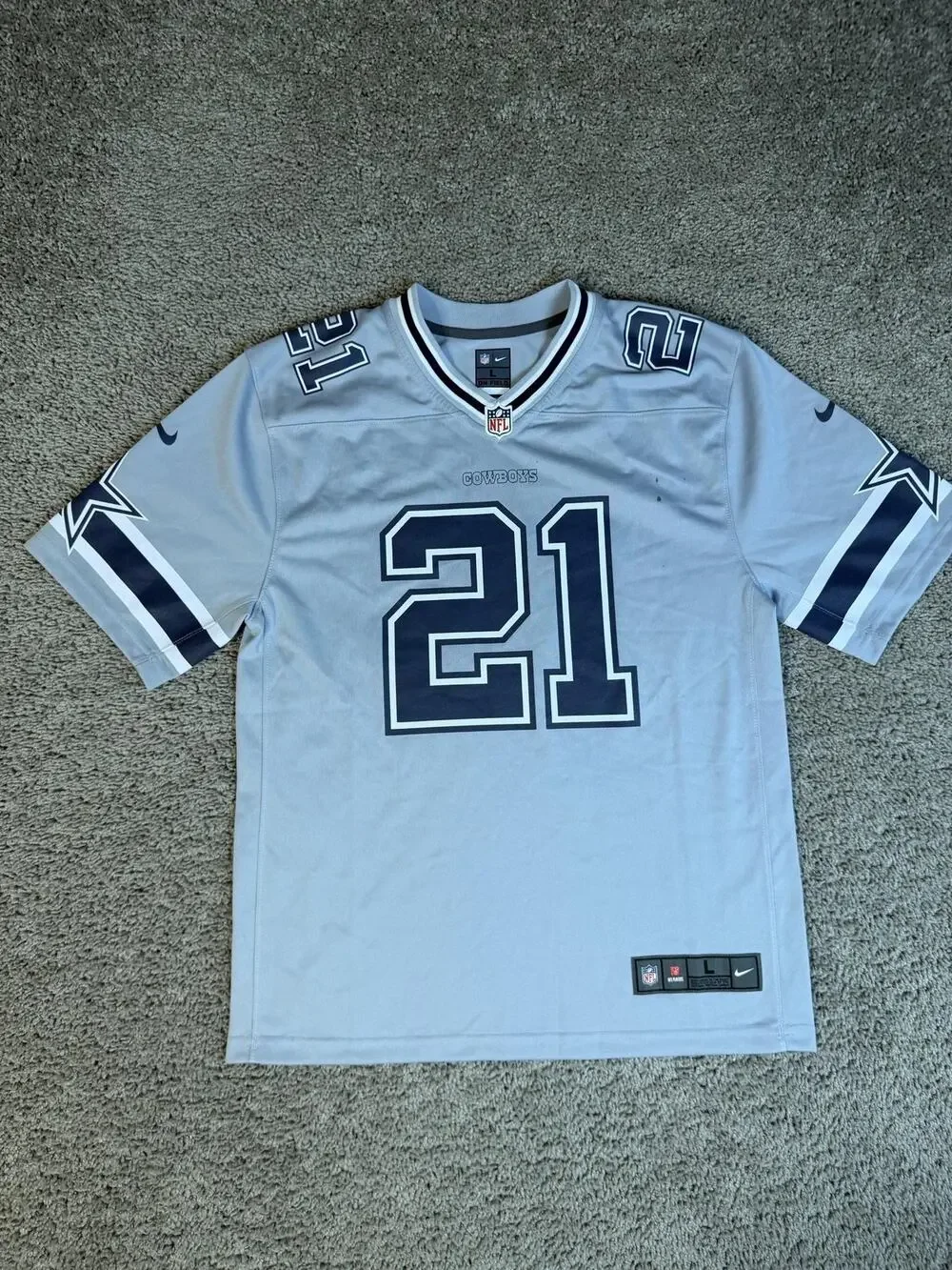 Dallas Cowboys Jersey Boys L Gray Nike Elliott 21 NFL Football On Field
